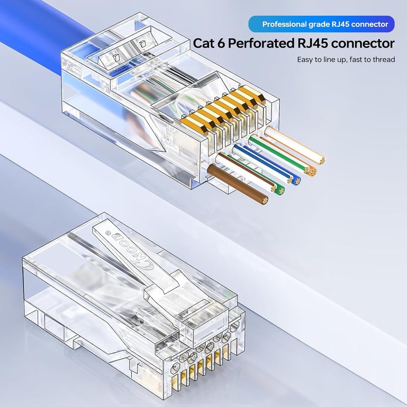 Cncob RJ45 Pass Through Connector Cat6 Connector 100 Pack Pass Through RJ45 UTP Direct Burial Gold Plated Ethernet Ends for Ethernet Cables - Image 2